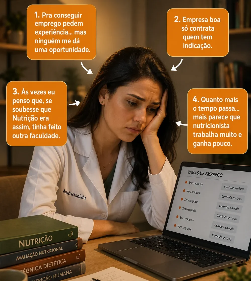 Nutricionista frustrada enviando currículos sem resposta